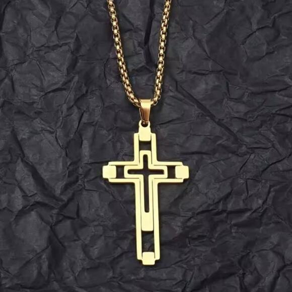 Gold Crucifix Cross Necklace Jesus Christian Catholic Christmas Birthday Gift - Picture 1 of 7